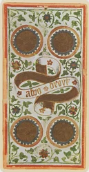 Die Vier Münzen, Faksimile einer Tarotkarte aus dem 
